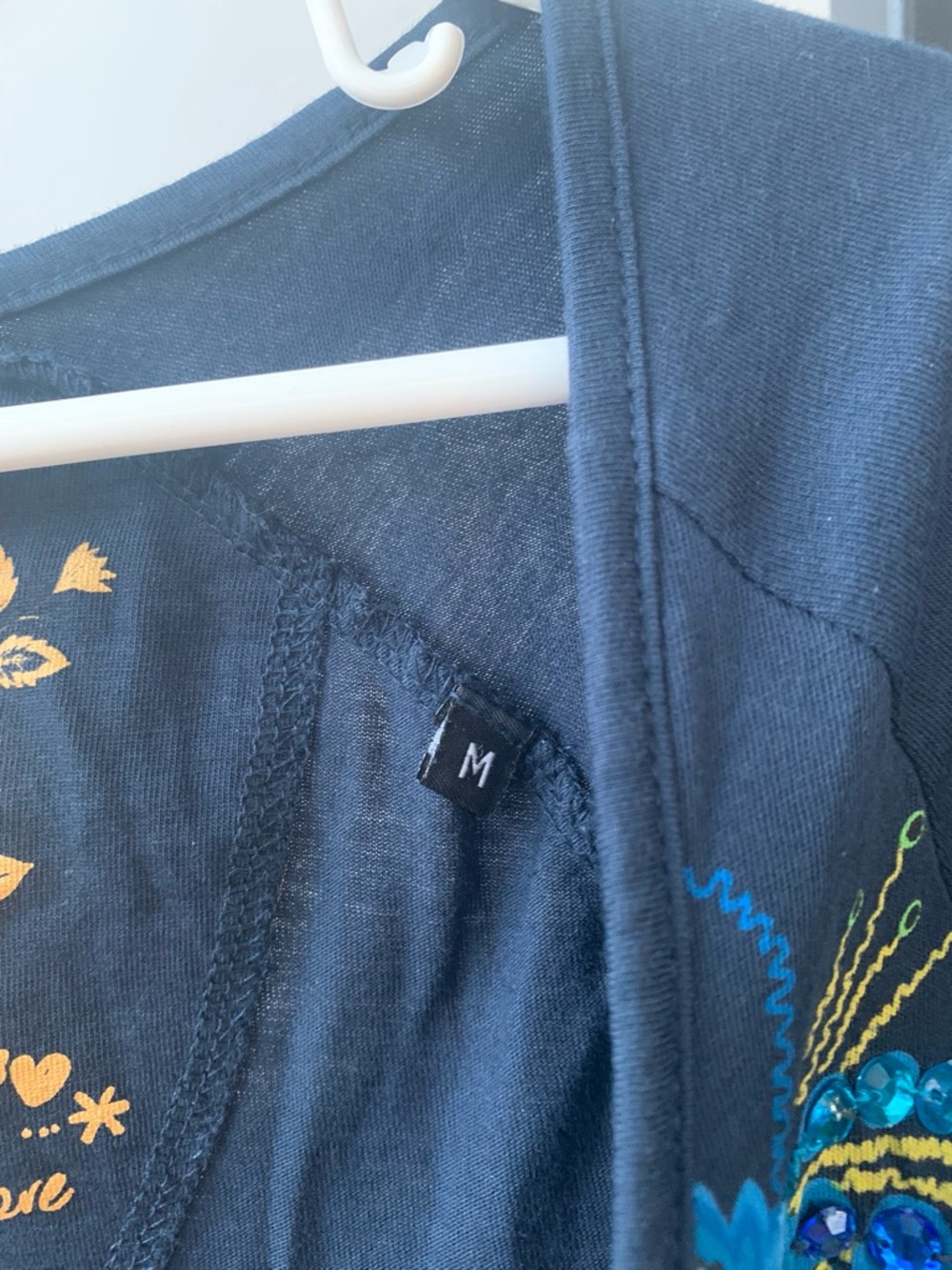 Desigual Navy Blue Long Sleeve Scoop Neck Top with Blue & Green Mandala Print - Picture 3 of 6